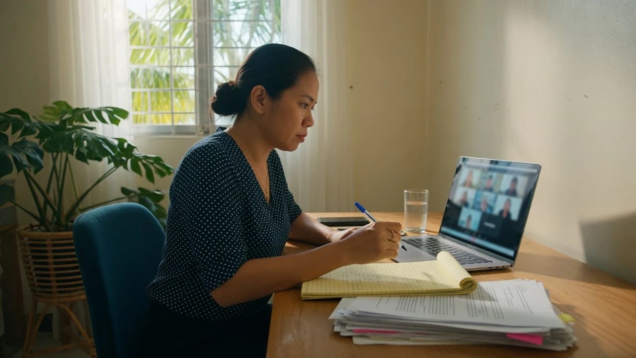 Illustrative scene of a client taking notes during an online consultation